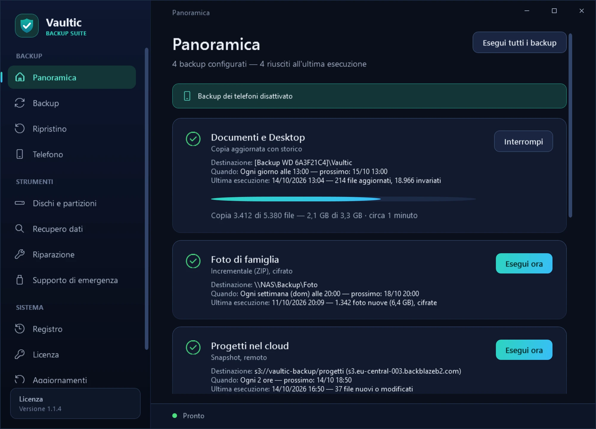 Vaultic: panoramica dei backup pianificati